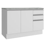 Bajo Mesada para Bacha 120 cm 2 Puertas 3 Cajones (Con Tapa) Glamy Blanco