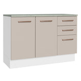 Bajo Mesada para Bacha 120 cm 2 Puertas y 3 Cajones (Con Tapa) Blanco/Crema Agata