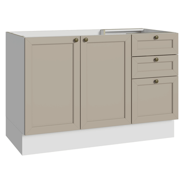 Bajo Mesada 120 cm 2 Puertas 3 Cajones Sin Mesada Blanco/Crema Vik Madesa