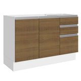 Bajo Mesada para Bacha 100% MDF 120 cm 3 Puertas e 2 Cajones Blanco/Marrón Acordes Madesa