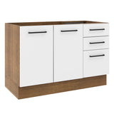 Bajo Mesada para Bacha 120 cm 2 Puertas y 3 Cajones (Sin Mesada y Bacha) Marrón/Blanco Agata Madesa
