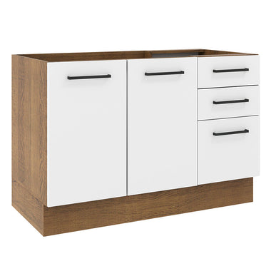 Bajo Mesada 120 cm 2 Puertas 3 Cajones Sin Mesada Marrón/Blanco Agata Madesa