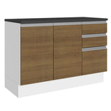 Bajo Mesada Cocina 100% MDF 120 cm 3 Puertas e 2 Cajones Blanco/Marrón Acordes Madesa