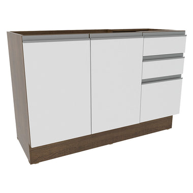 Bajo Mesada 120 cm 2 Puertas 3 Cajones Sin Mesada Marrón/Blanco Glamy Madesa
