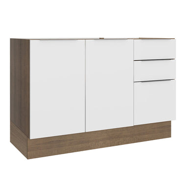 Bajo Mesada 120 cm 2 Puertas 3 Cajones Sin Mesada Marrón/Blanco Stella Madesa