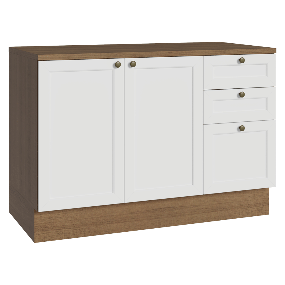 Bajo Mesada de Cocina 120 cm 2 Puertas 3 Cajones Marrón/Blanco Vik Madesa