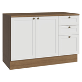Bajo Mesada de Cocina 120 cm 2 Puertas 3 Cajones Marrón/Blanco Vik Madesa