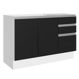 Bajo Mesada para Bacha 100% MDF 120 cm 3 Puertas 2 Cajones Blanco/Negro Acordes Madesa