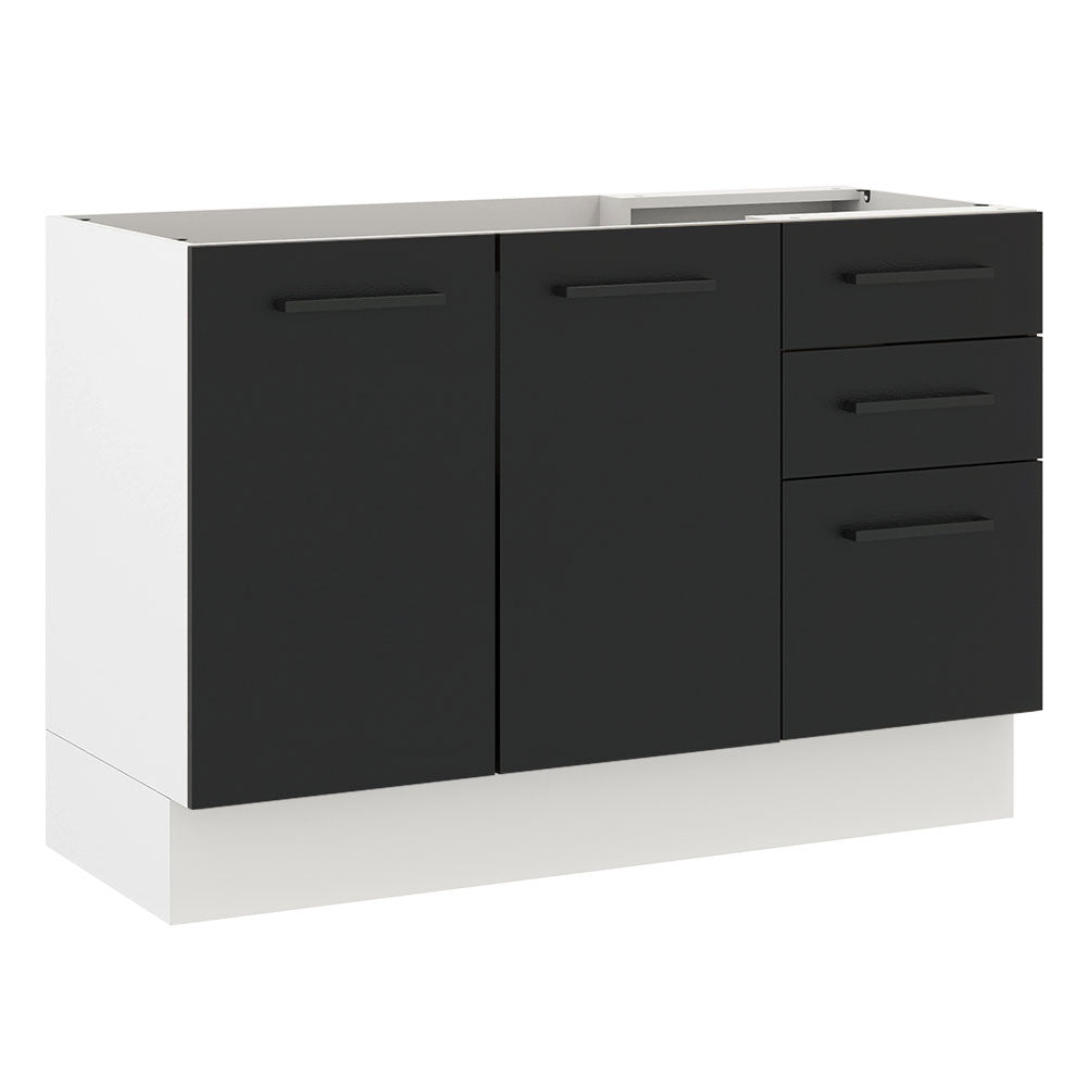 Bajo Mesada para Bacha 120 cm 3 Cajones 2 Puertas (Sin Mesada y Bacha) Blanco/Negro Agata Madesa