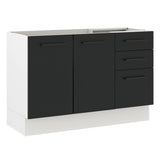 Bajo Mesada para Bacha 120 cm 3 Cajones 2 Puertas (Sin Mesada y Bacha) Blanco/Negro Agata Madesa