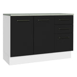 Bajo Mesada Cocina 120 cm 3 Cajones 2 Puertas (Con Mesada) Blanco/Negro Agata Madesa