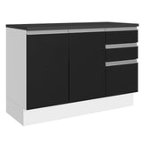 Bajo Mesada Cocina 100% MDF 120 cm 3 Puertas e 2 Cajones Blanco/Negro Acordes Madesa