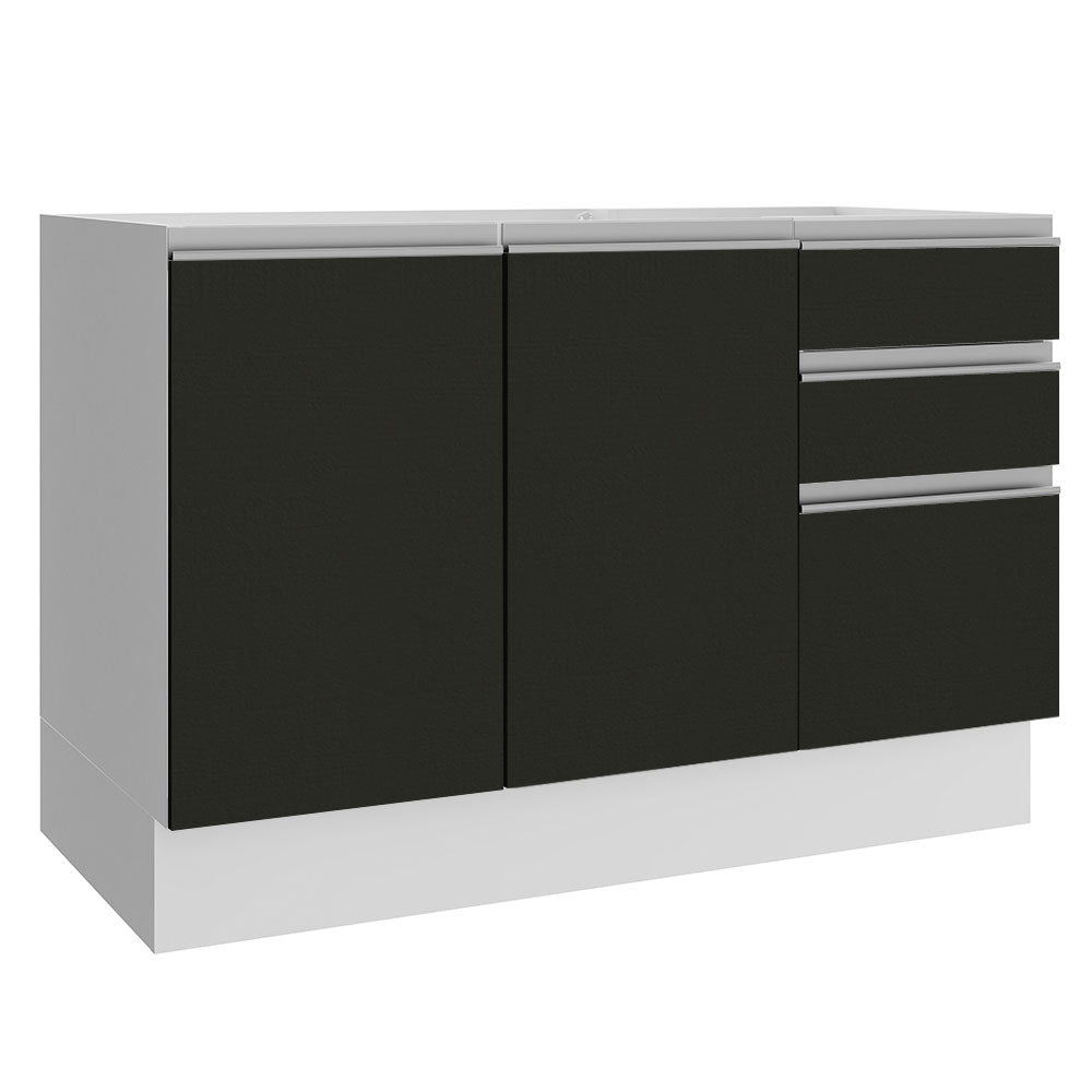 Bajo Mesada para Bacha 120 cm 2 Puertas 3 Cajones (Sin Tapa) Glamy Blanco/Negro