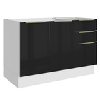Bajo Mesada para Bacha 120 cm 2 Puertas 3 Cajones (Sin Mesada) Blanco/Negro Lux Madesa