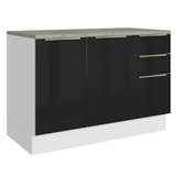 Bajo Mesada de Cocina 120 cm 2 Puetas 3 Cajones (Con Mesada) Blanco/Negro Lux Madesa