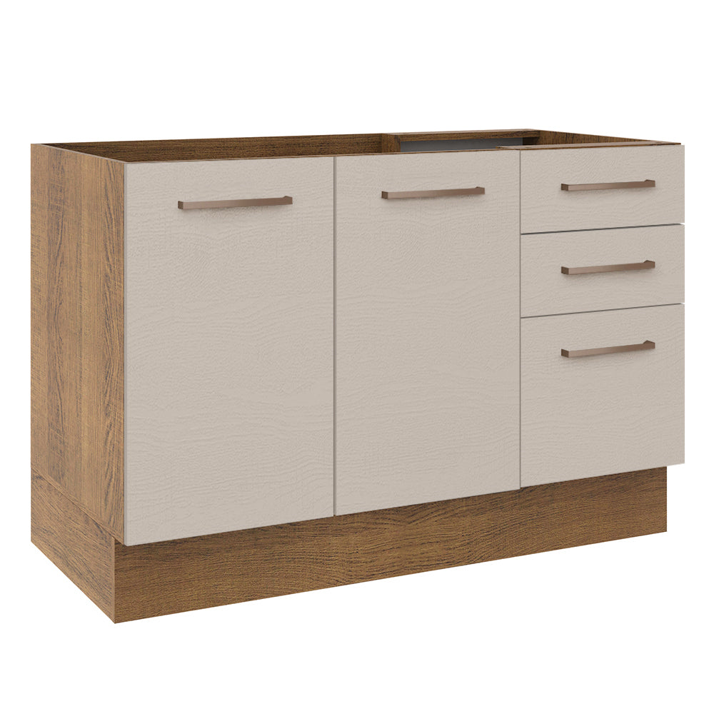 Bajo Mesada para Bacha 120 cm 2 Puertas 3 Cajones (Sin Mesada y Bacha) Marrón/Crema Agata Madesa