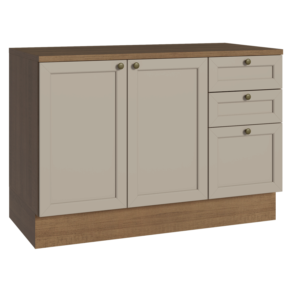 Bajo Mesada Cocina 120 cm 2 Puetas 3 Cajones (Con Mesada) Marrón/Crema Vik Madesa