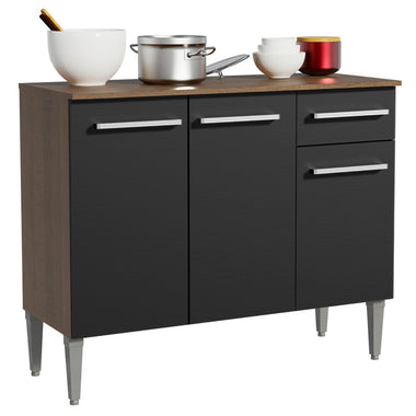 Bajo Mesada 105 cm 3 Puertas 1 Cajón con Patas Marrón/Negro Emilly Madesa