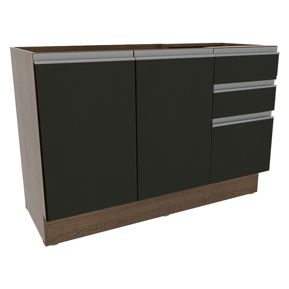 Bajo Mesada para Bacha 120 cm 2 Puertas 3 Cajones (Sin Tapa) Glamy Marrón/Negro