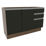 Bajo Mesada para Bacha 120 cm 2 Puertas 3 Cajones (Sin Tapa) Glamy Marrón/Negro