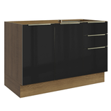 Bajo Mesada para Bacha 120 cm 2 Puetas 3 Cajones (Sin Mesada) Marrón/Negro Lux Madesa