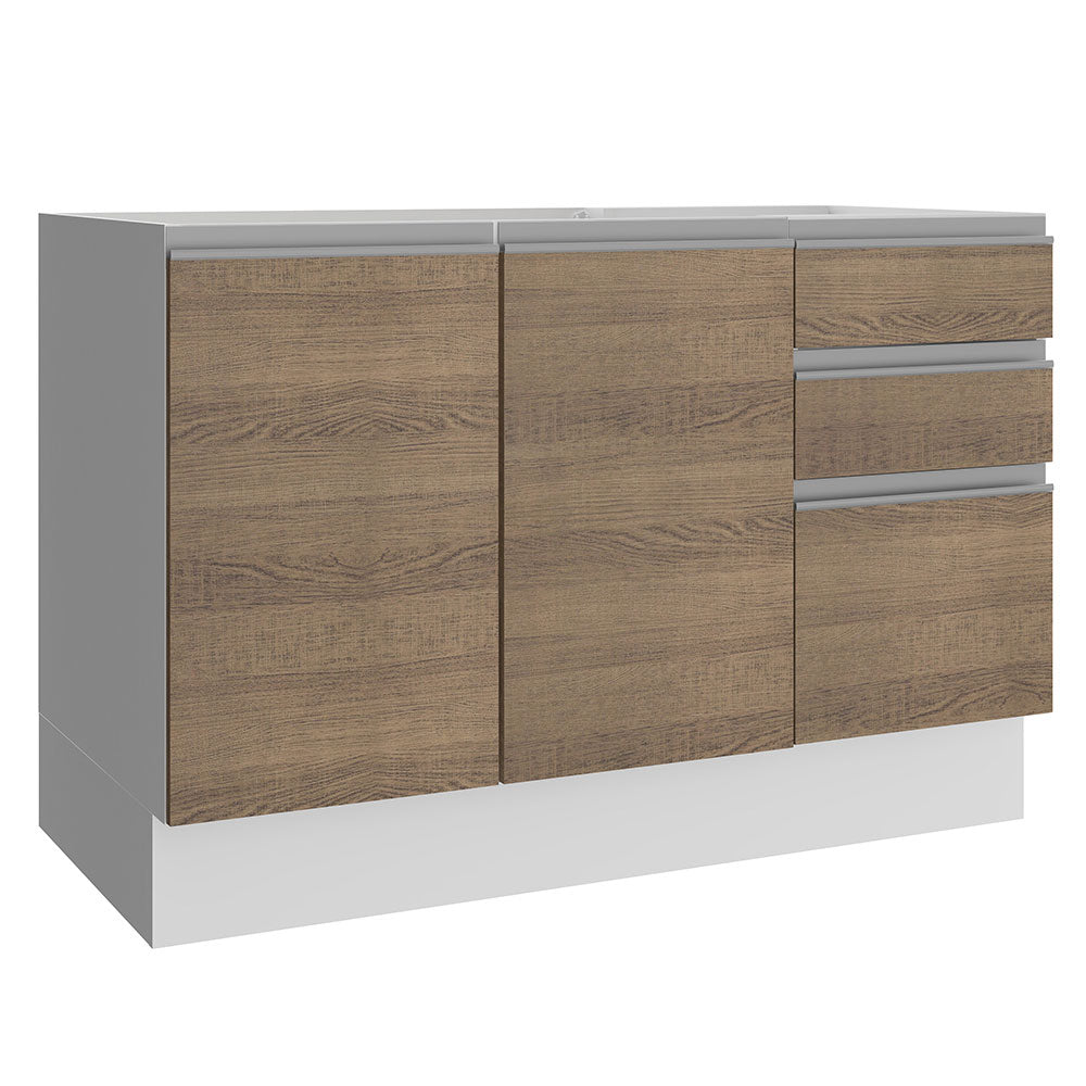 Bajo Mesada Bacha Glamy 120 cm 2 Puertas y 3 Cajones (Sin Tapa ni Bacha) Glamy Blanco/Marrón