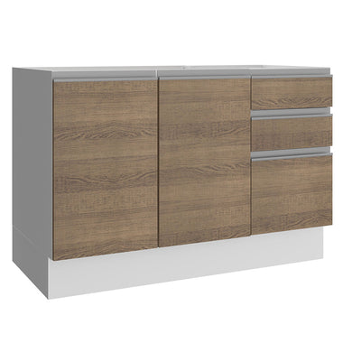 Bajo Mesada 120 cm 2 Puertas 3 Cajones Sin Mesada Blanco/Marrón Glamy Madesa