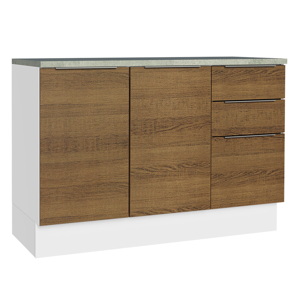 Bajo Mesada Cocina 120 cm 2 Puertas e 3 Cajones (Con Mesada) Blanco/Marrón Stella Madesa