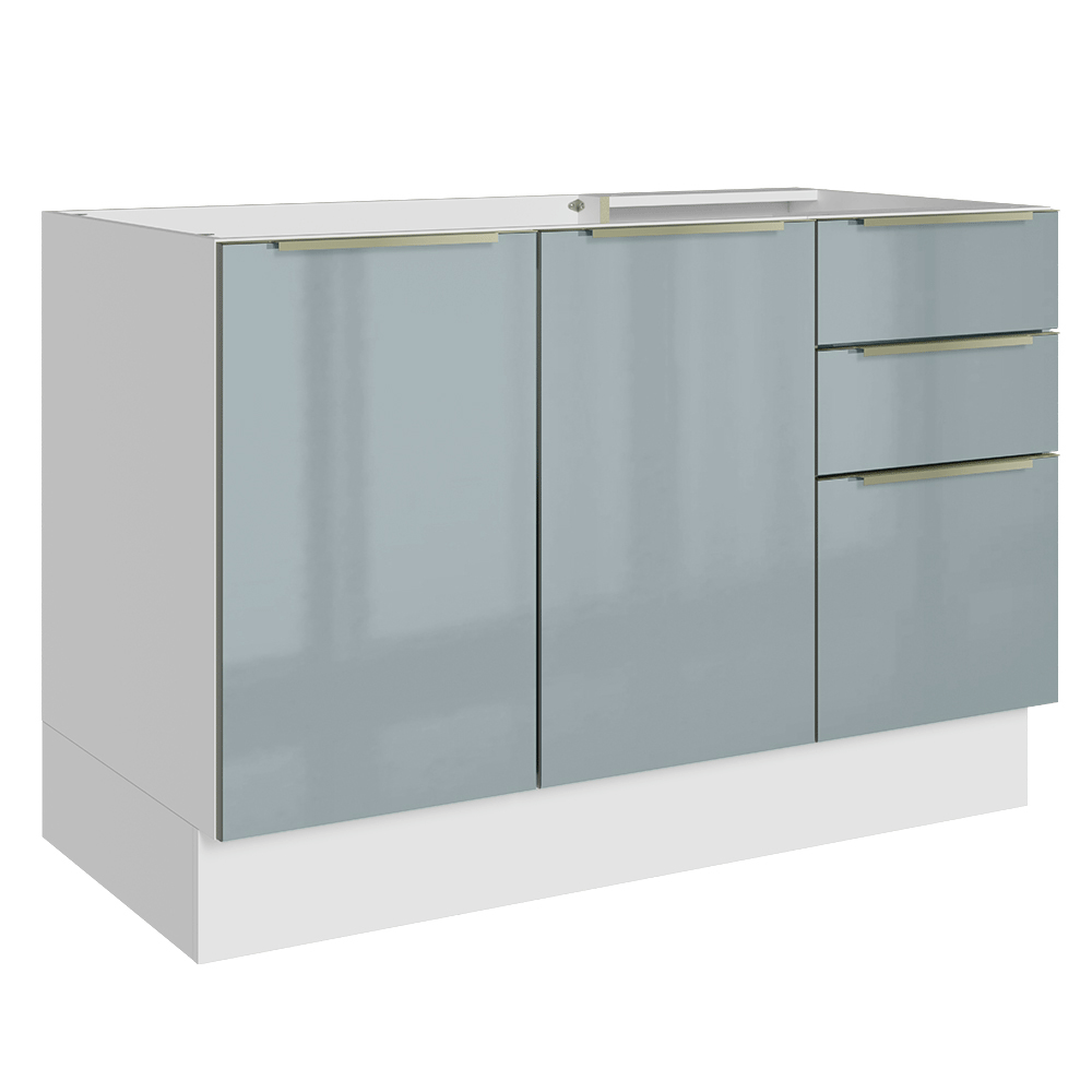 Bajo Mesada para Bacha 120 cm 2 Puetas 3 Cajones (Sin Mesada y Bacha) Blanco/Gris Lux Madesa