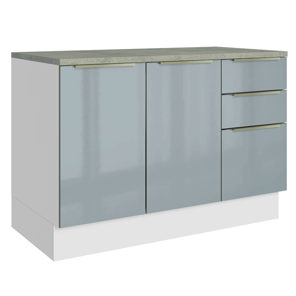 Bajo Mesada de Cocina 120 cm 2 Puetas 3 Cajones (Con Mesada) Blanco/Gris Lux Madesa