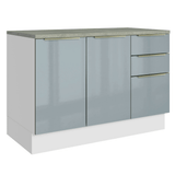 Bajo Mesada de Cocina 120 cm 2 Puetas 3 Cajones (Con Mesada) Blanco/Gris Lux Madesa