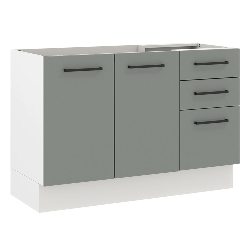 Bajo Mesada para Bacha 120 cm 3 Cajones 2 Puertas (Sin Mesada y Bacha) Blanco/Gris Agata Madesa