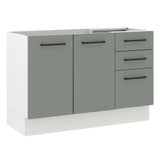 Bajo Mesada para Bacha 120 cm 3 Cajones 2 Puertas (Sin Mesada y Bacha) Blanco/Gris Agata Madesa
