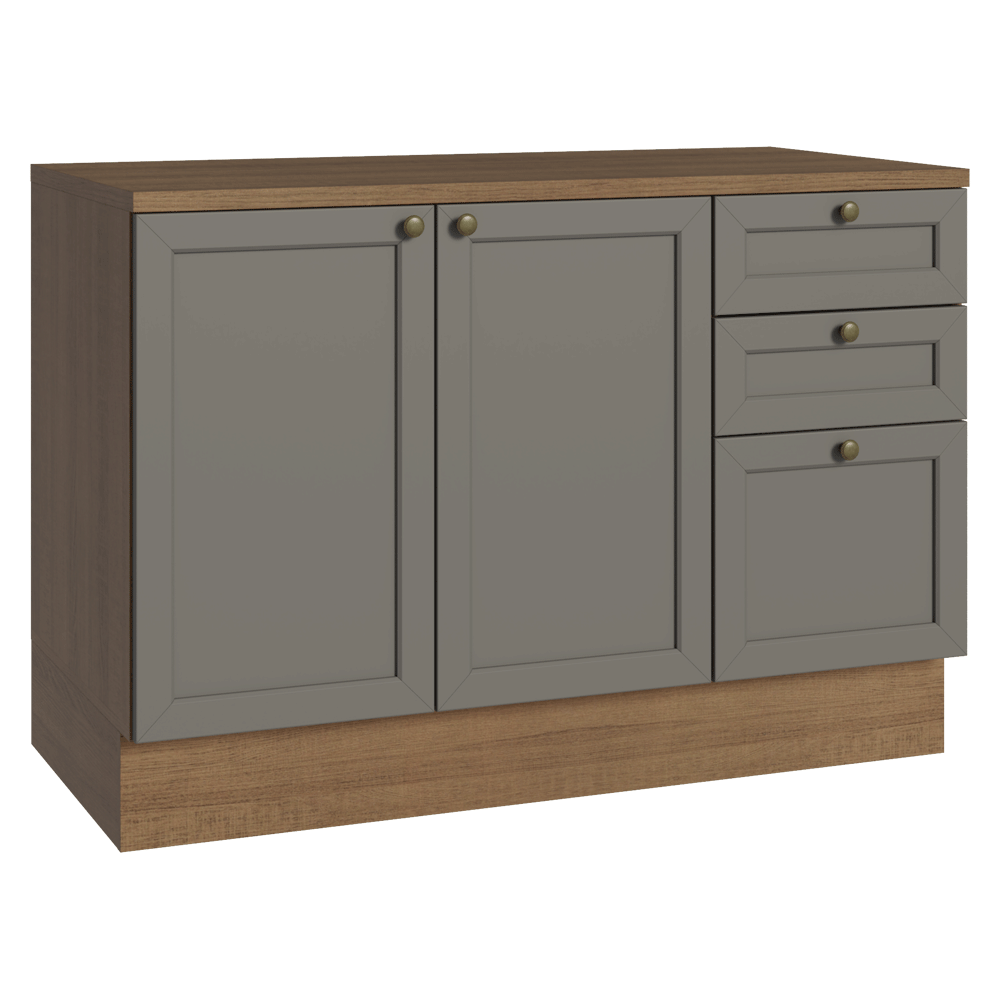 Bajo Mesada de Cocina 120 cm 2 Puertas 3 Cajones Marrón/Gris Vik Madesa