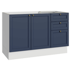 Bajo Mesada 120 x 52 cm 2 Puertas 3 Cajones Sin Mesada Blanco/Azul Vik Madesa