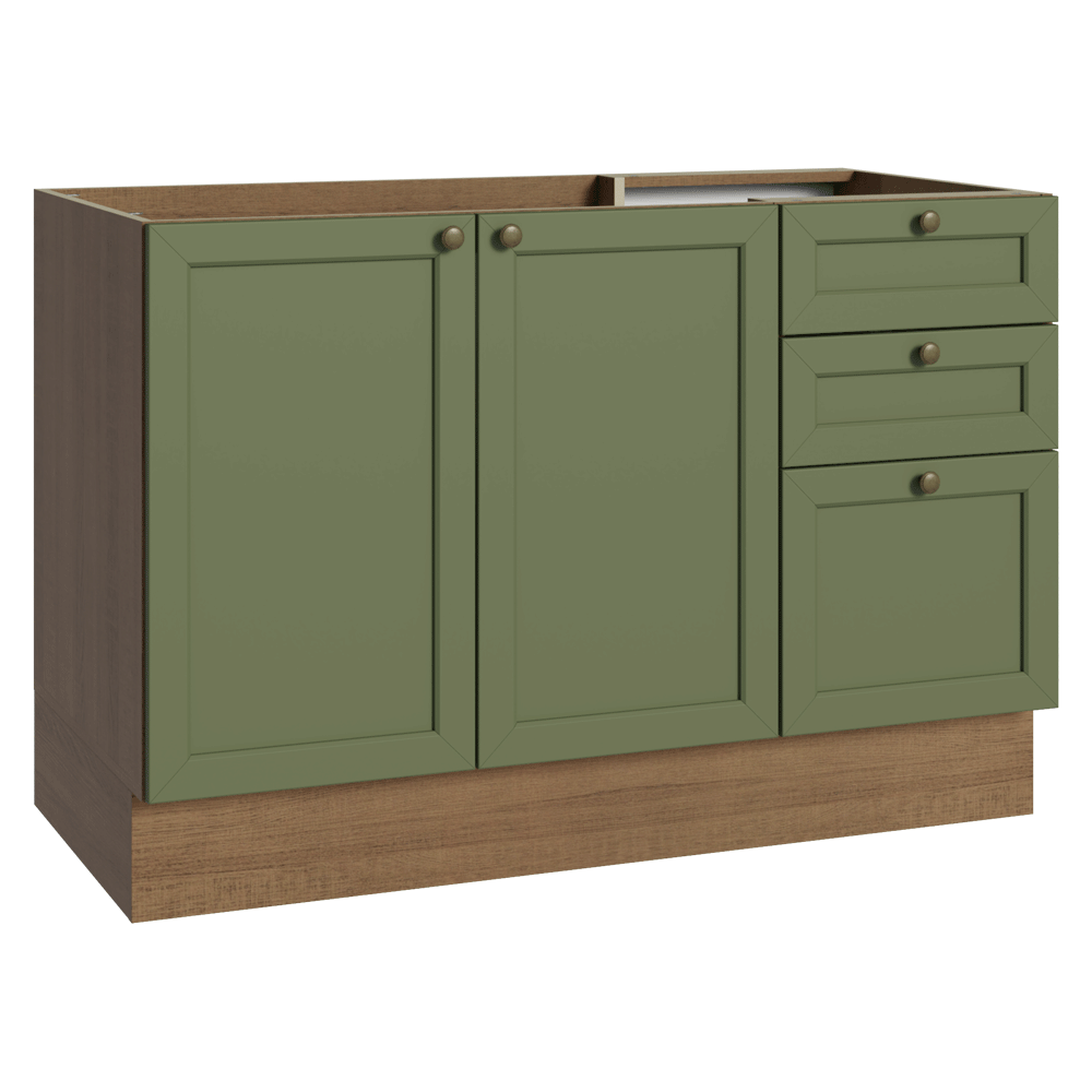Bajo Mesada 120 x 52 cm 2 Puertas 3 Cajones Sin Mesada Marrón/Verde Vik Madesa