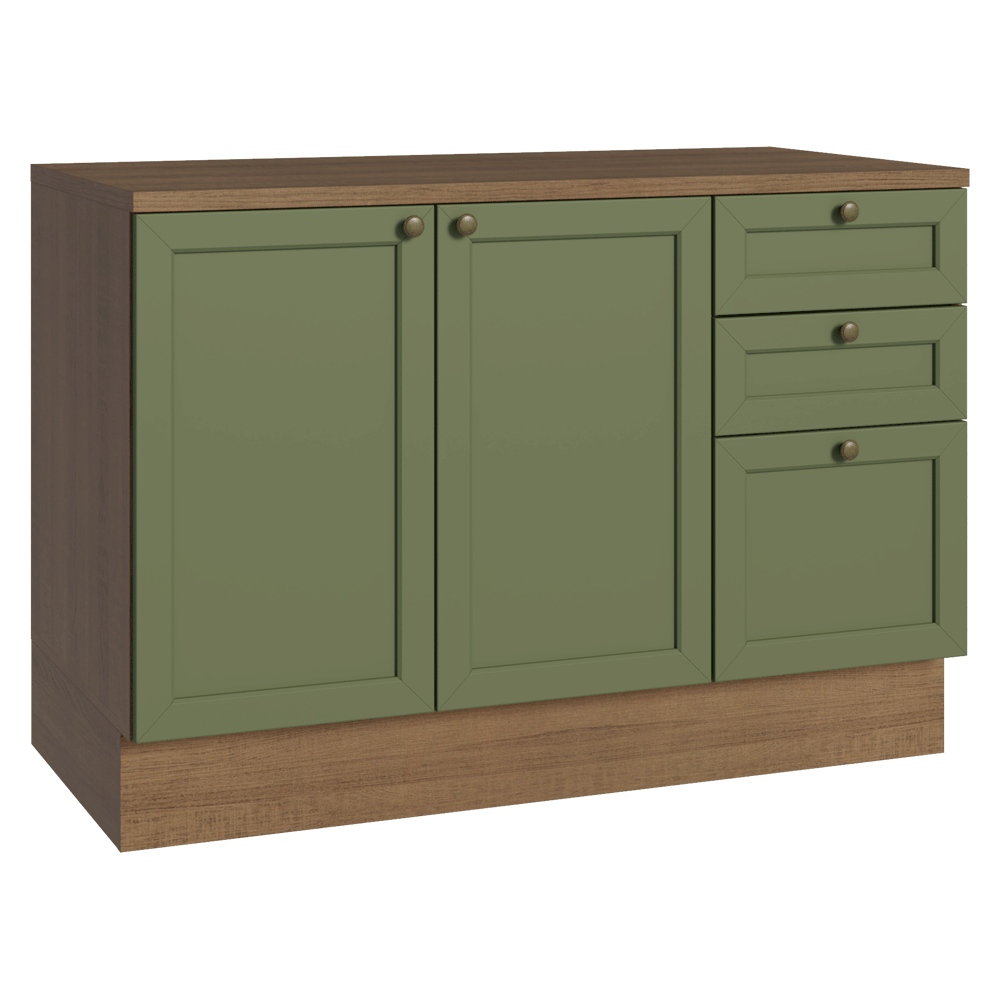 Bajo Mesada de Cocina 120 cm 2 Puertas 3 Cajones Marrón/Verde Vik Madesa