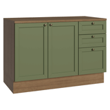Bajo Mesada de Cocina 120 cm 2 Puertas 3 Cajones Marrón/Verde Vik Madesa