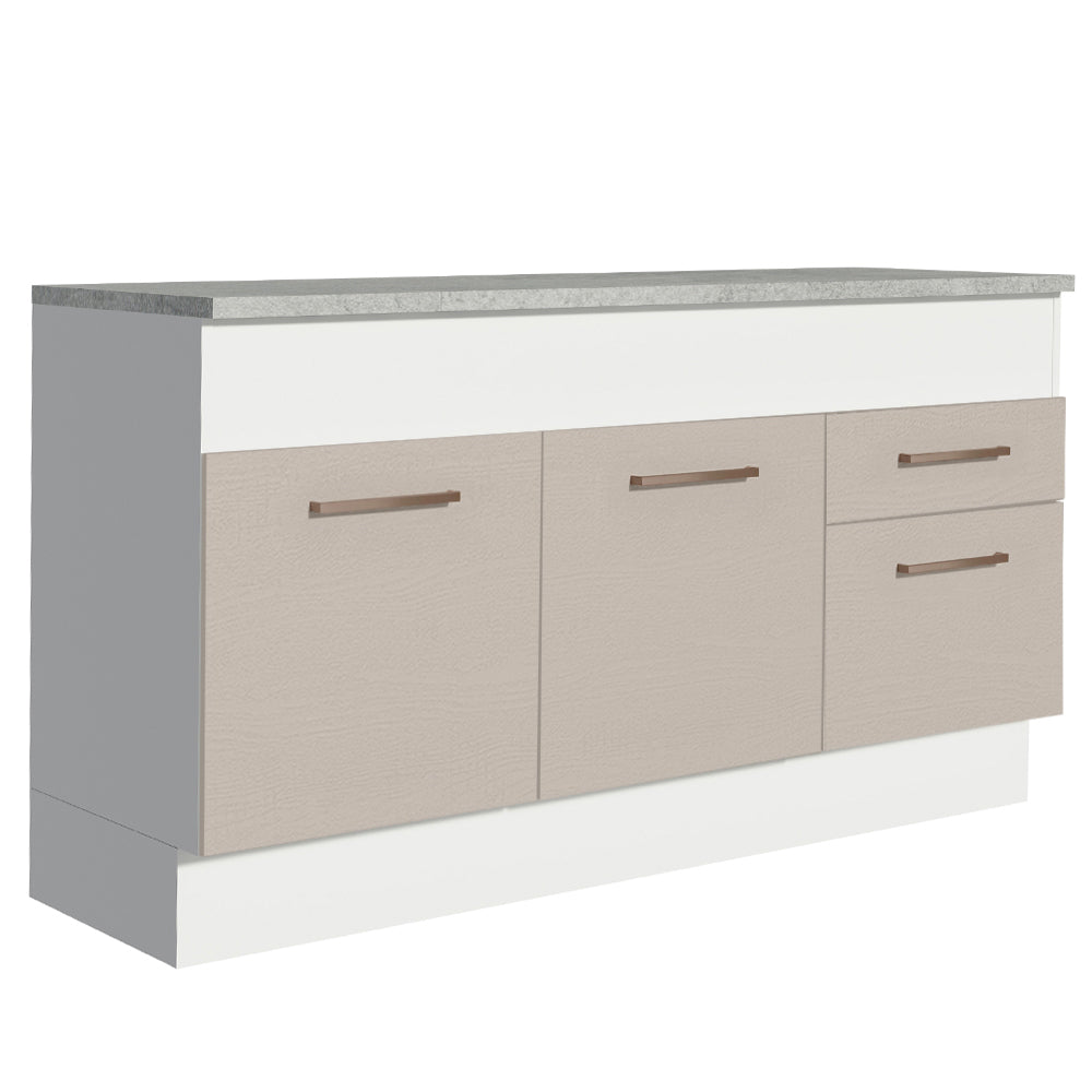Bajo Mesada para Bacha 150 cm 2 Puertas y 2 Cajones (Con Tapa) Blanco/Crema Agata