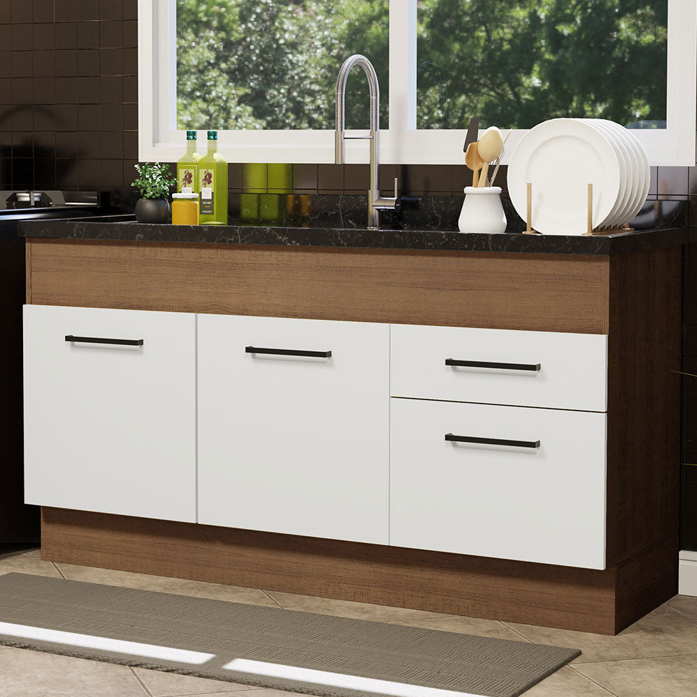Bajo Mesada 150 x 52 cm 2 Puertas 2 Cajones Sin Mesada Marrón/Blanco Agata Madesa 01