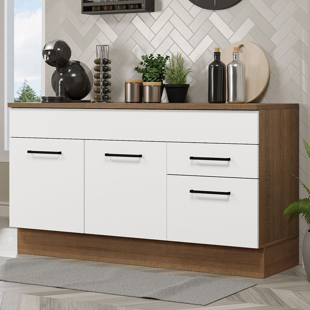 Bajo Mesada 150 cm con 2 puertas y 2 cajones (sin mesada) Agata Marrón/Blanco