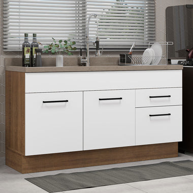 Bajo Mesada 150 cm 2 Puertas 2 Cajones Sin Mesada Marrón/Blanco Agata Madesa