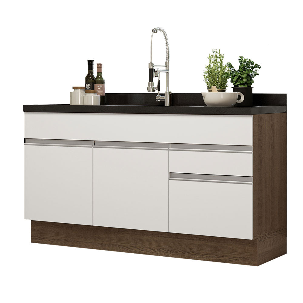 Bajo Mesada para Bacha 150 cm 2 Puertas y 2 Cajones (Sin Tapa ni Bacha) Glamy Marrón/Blanco