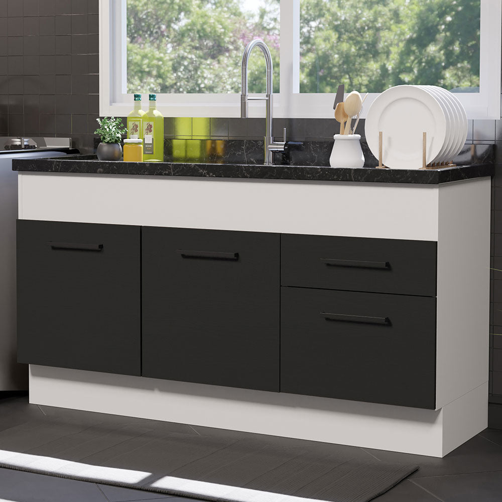 Bajo Mesada 150 cm 2 Cajones 2 Puertas Agata Blanco/Negro