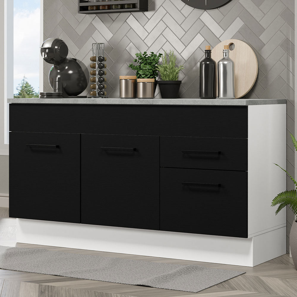 Bajo Mesada Cocina 150 cm 2 Cajones 2 Puertas (Con Mesada) Blanco/Negro Agata Madesa