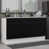 Bajo Mesada Cocina 150 cm 2 Puertas e 2 Cajones (Sin Mesada y Bacha) Blanco/Negro Agata Madesa