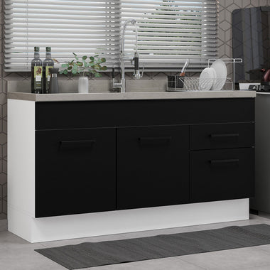 Bajo Mesada 150 cm 2 Puertas 2 Cajones Sin Mesada Blanco/Negro Agata Madesa