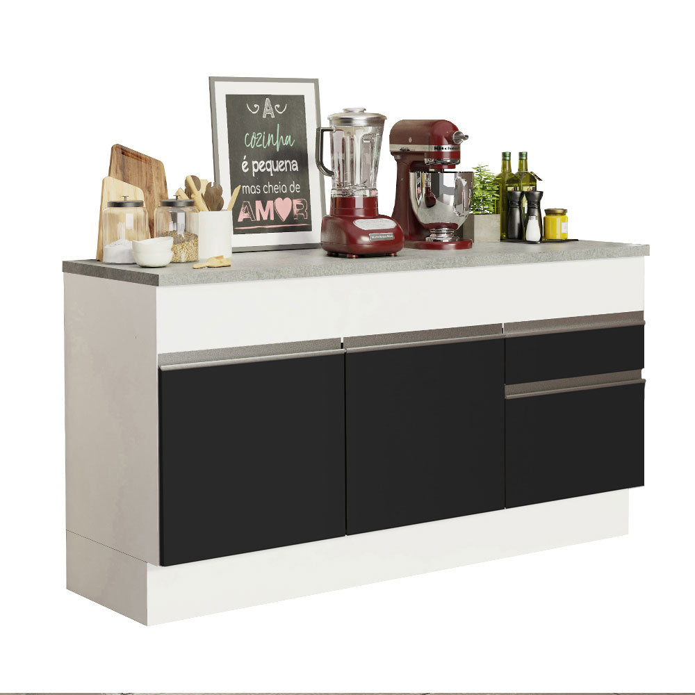 Bajo Mesada Cocina Madesa Glamy 150 cm 2 Puertas con Tapa Blanco/Negro