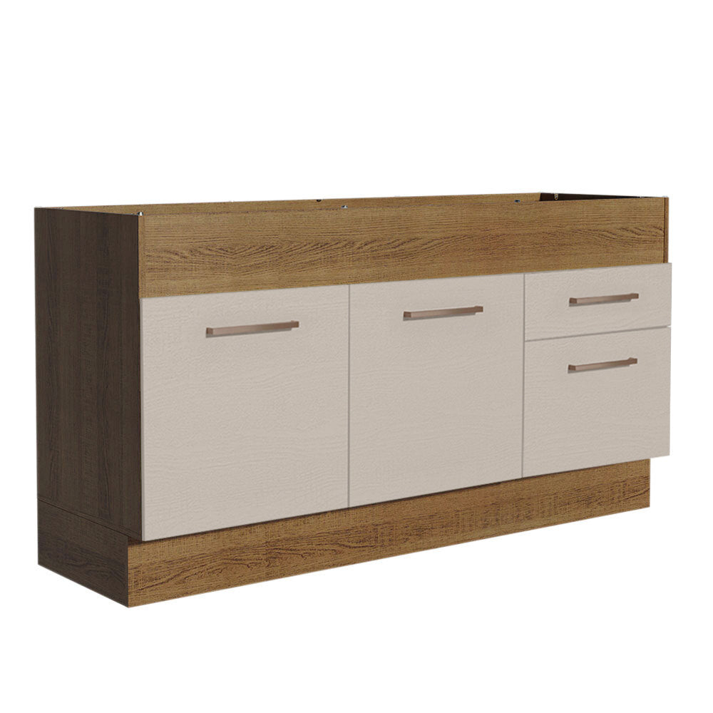 Bajo Mesada para Bacha 150 cm 2 Puertas y 2 Cajones (Sin Tapa Ni Bacha) Marrón/Crema Agata