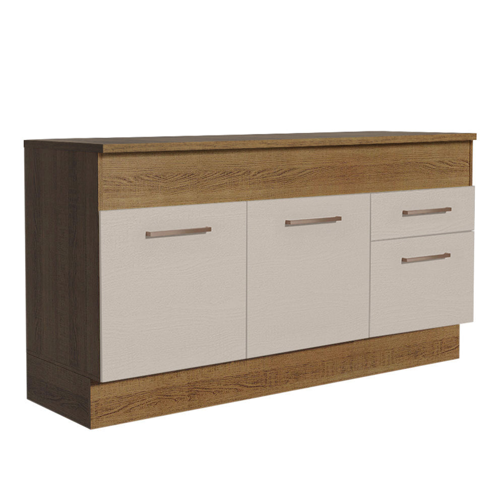 Bajo Mesada 150 cm 2 Portas e 2 Gavetas (Con Mesada) Marrón/Crema Agata